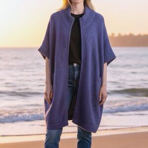 ELK Parla Poncho Full Zip Jumper Sweater Purple Short Sleeve One Size $299